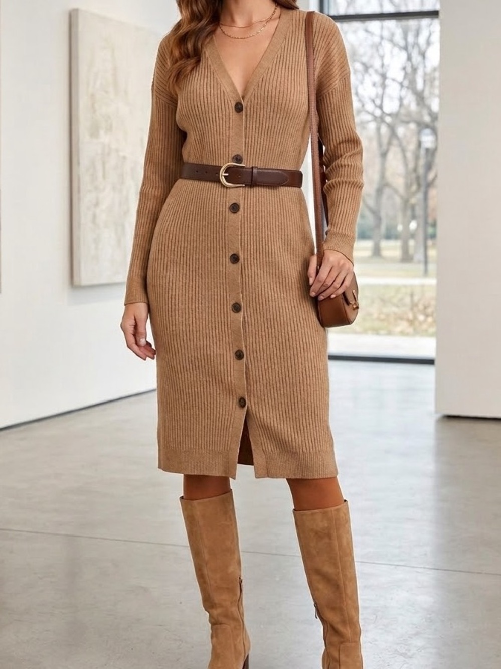Ribbed Long Sleeve Sweater Dress
